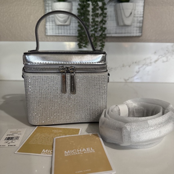 Michael Kors Sandrine Small Box Crossbody Bag - Silver Rhinestone - Picture 1 of 7